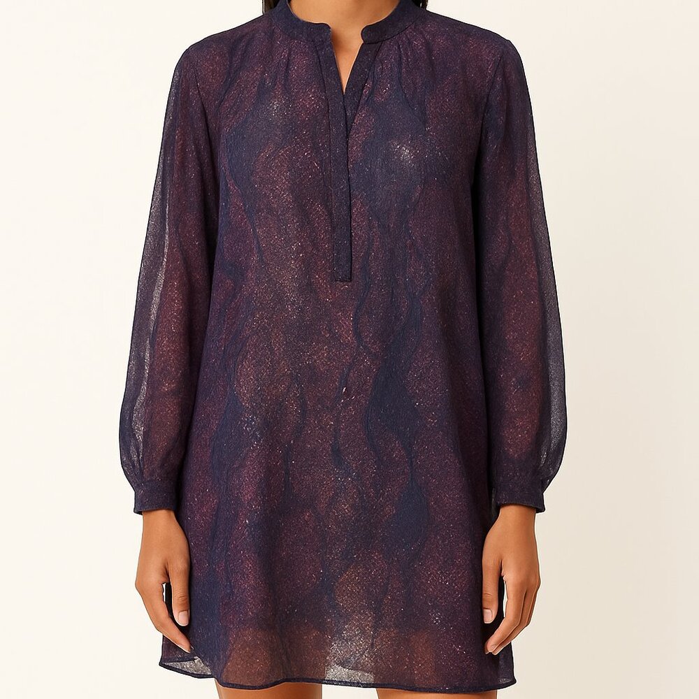 Python Print Button-Up Shirt Dress Fall Gift Holiday Work Party Sheer Spring